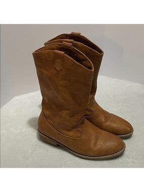 Girl’s Jessica Simpson Tan Faux Leather Cowboy Boots Sz 4